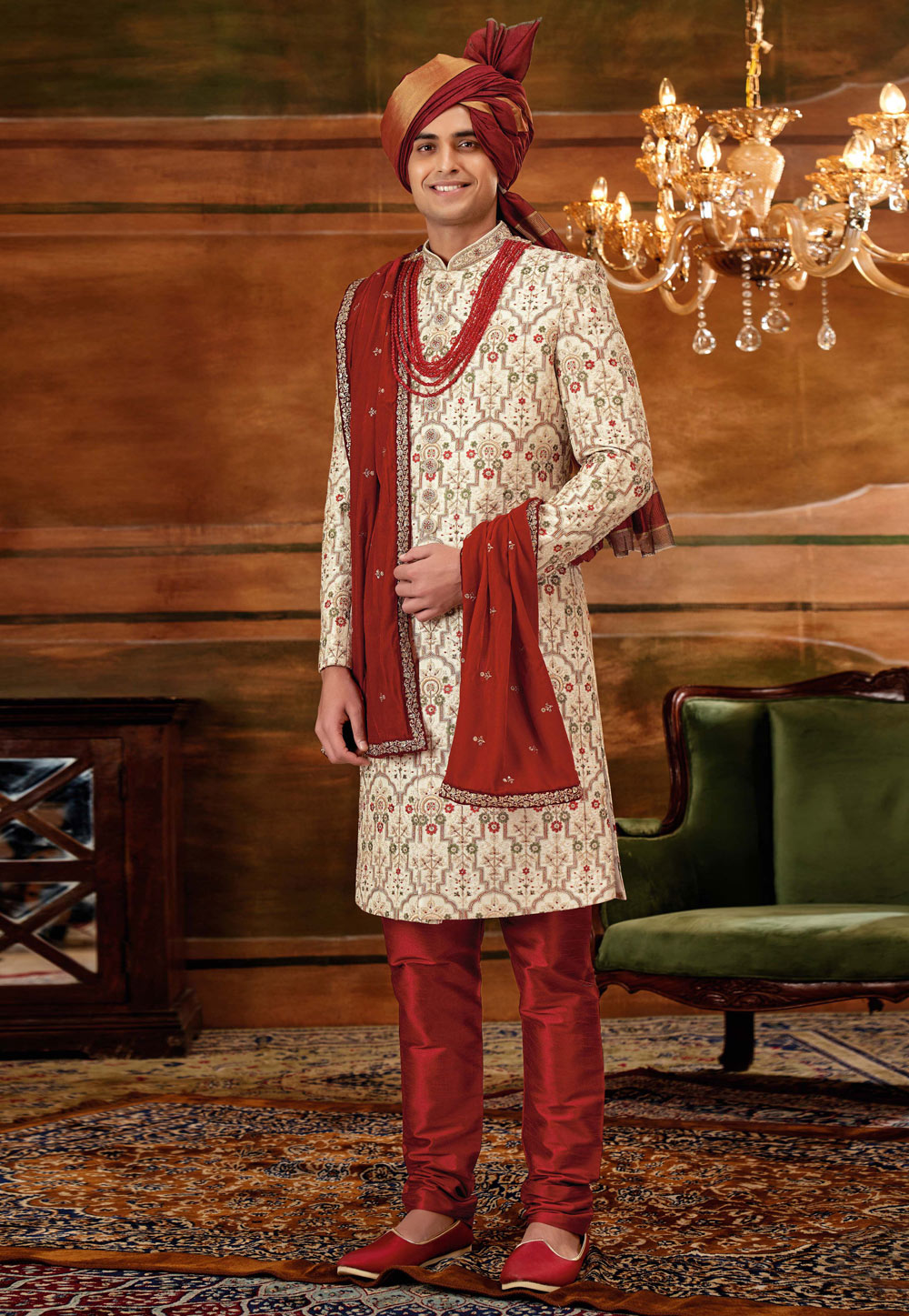 Cream Art Silk Sherwani 252209