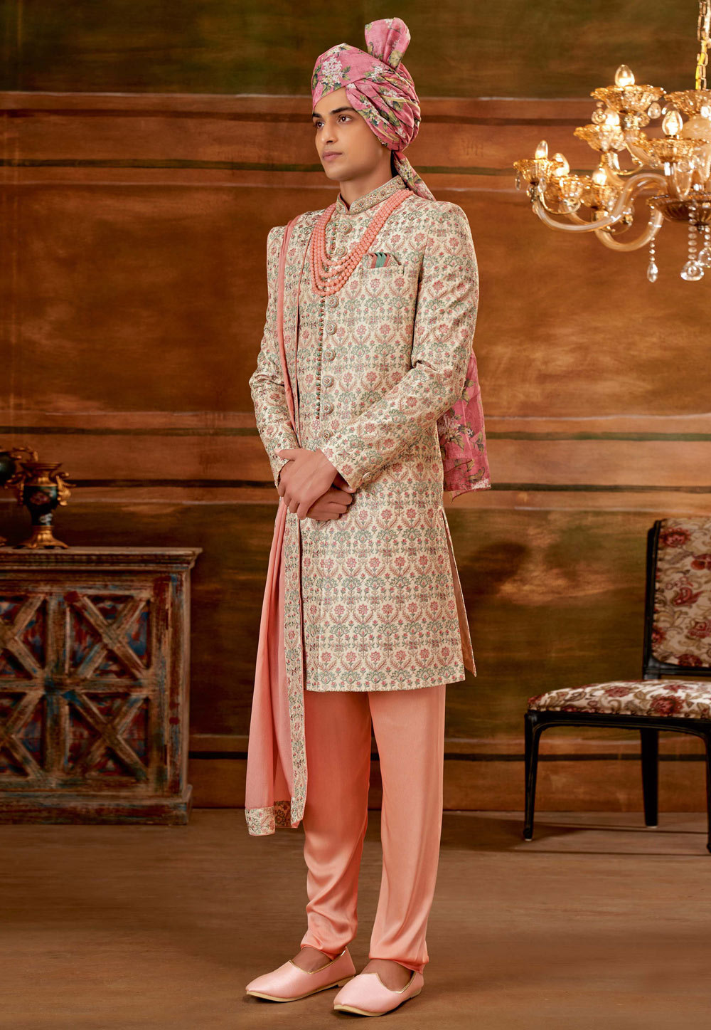 Beige Art Silk Sherwani 252211