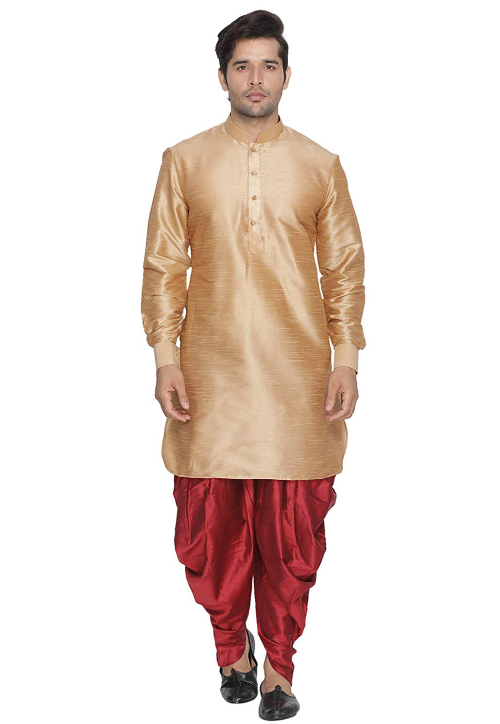 Golden Dupion Silk Readymade Dhoti Kurta 176066
