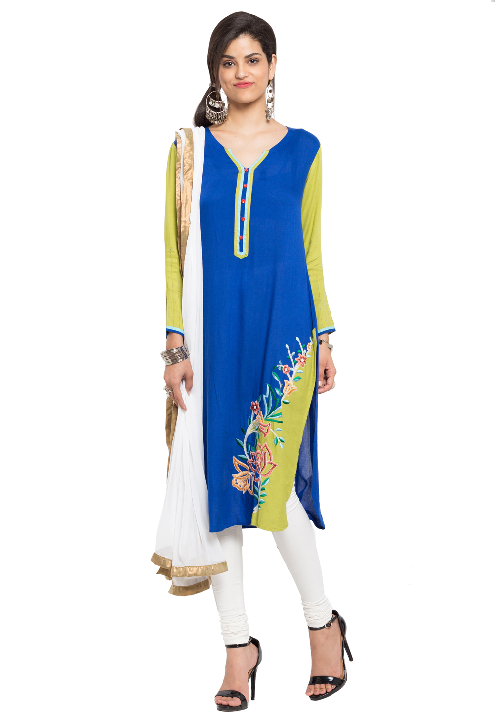 Blue Cotton Readymade Churidar Suit 230337