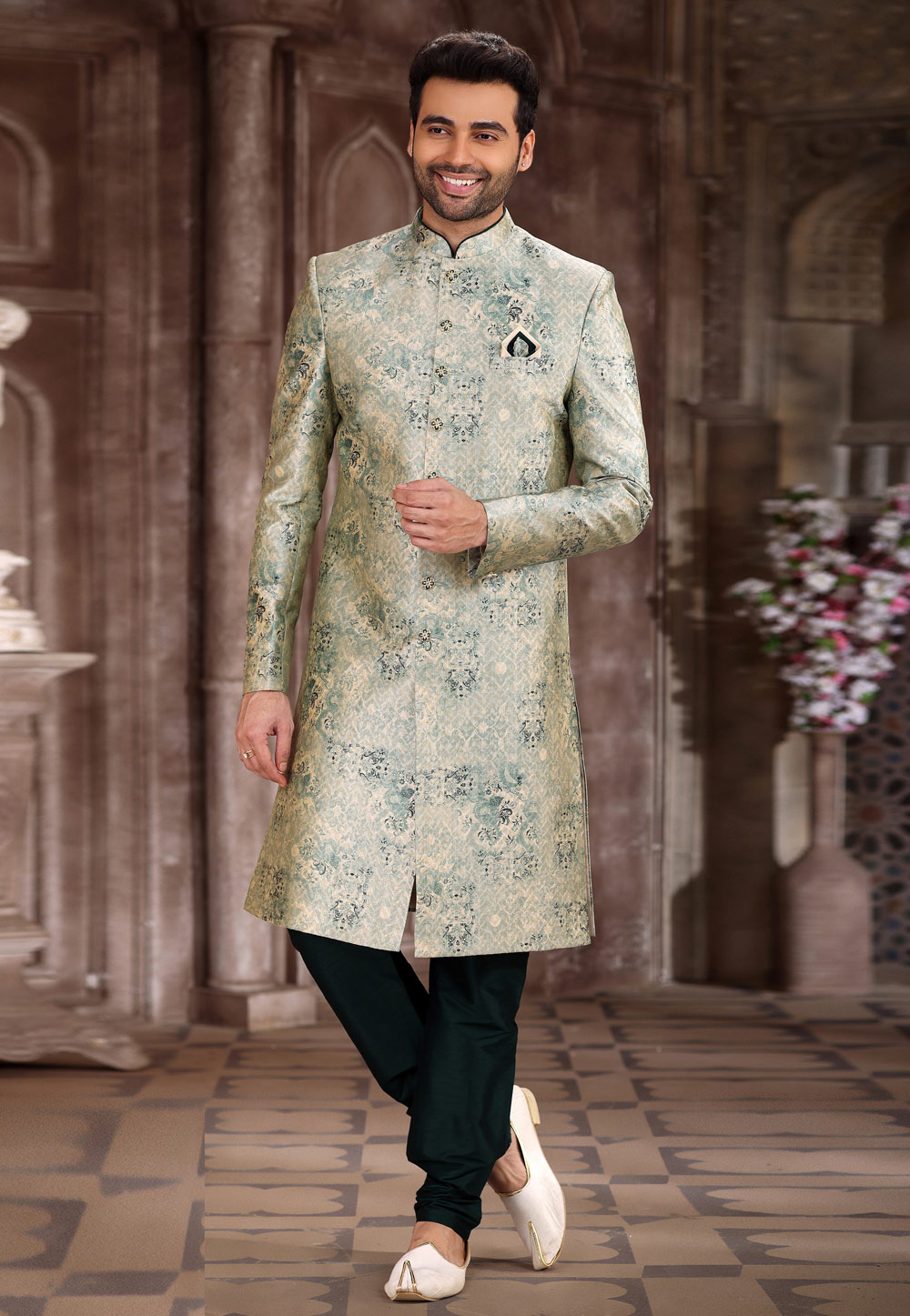 Light Green Art Silk Achkan Style Sherwani 265890