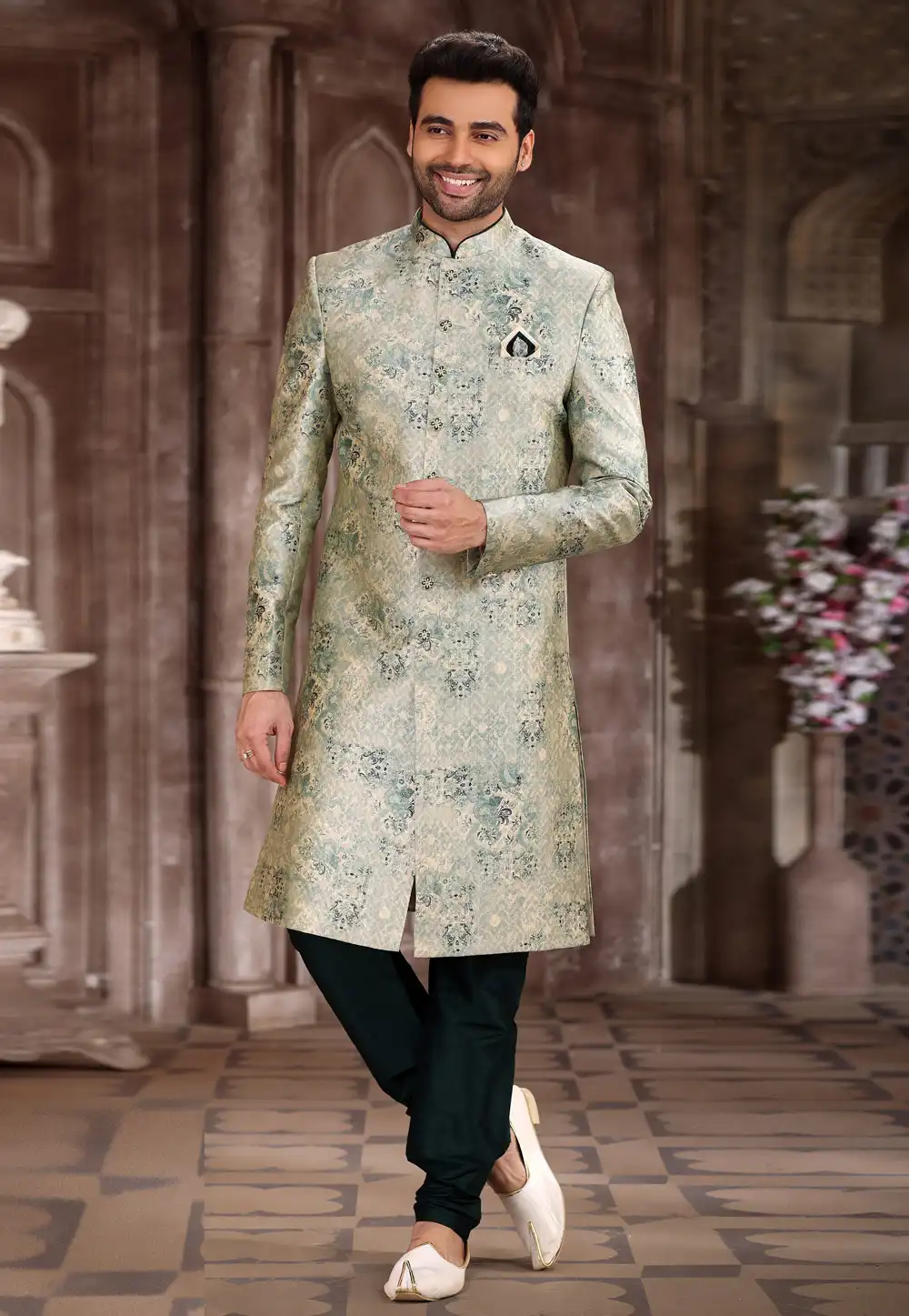 Light Green Art Silk Achkan Style Sherwani 265890