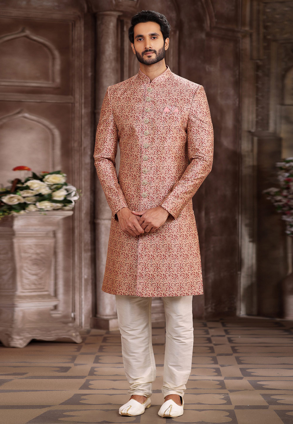 Pink Art Silk Achkan Style Sherwani 265893