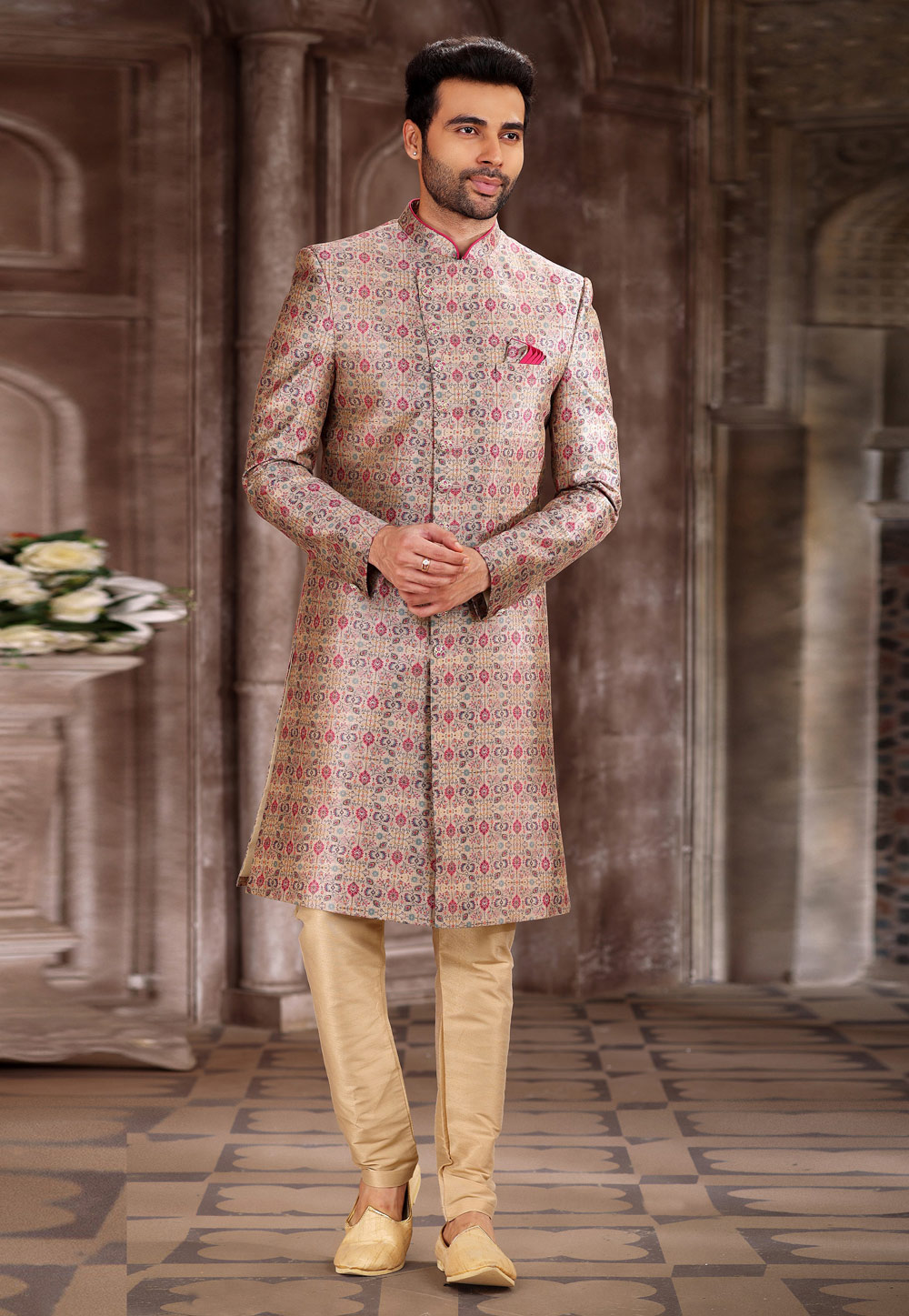 Multicolor Art Silk Achkan Style Sherwani 265895
