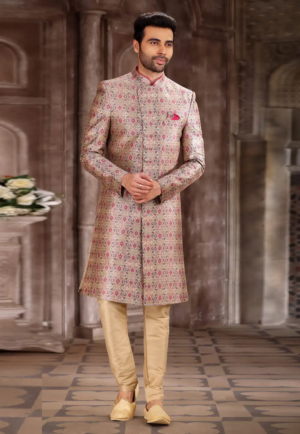 Multicolor Art Silk Achkan Style Sherwani 265895