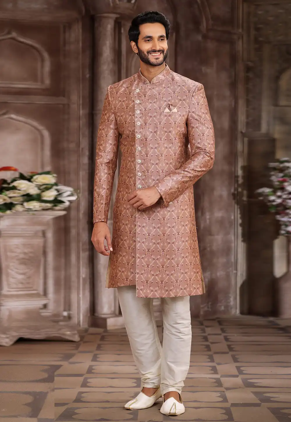Peach Art Silk Indo Western Sherwani 265896