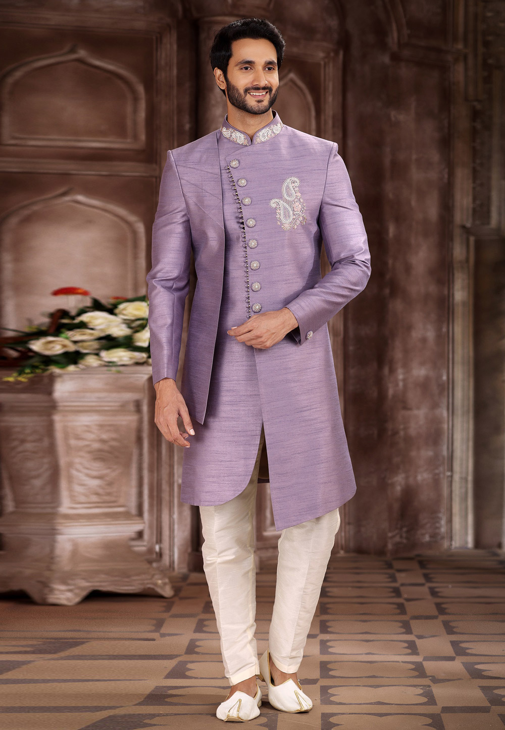 Lavender Art Silk Indo Western Sherwani 267326