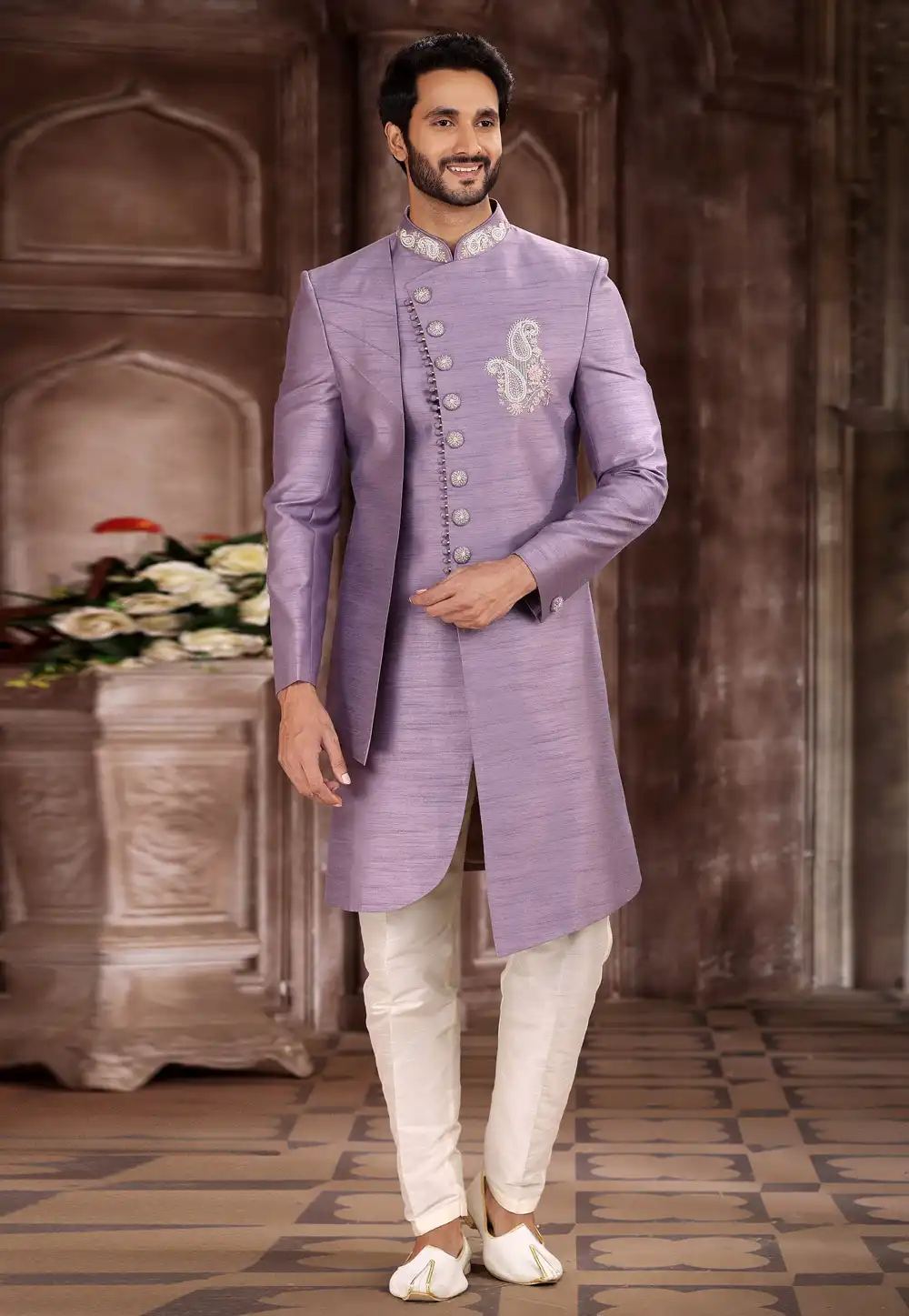 Lavender Art Silk Indo Western Sherwani 267326