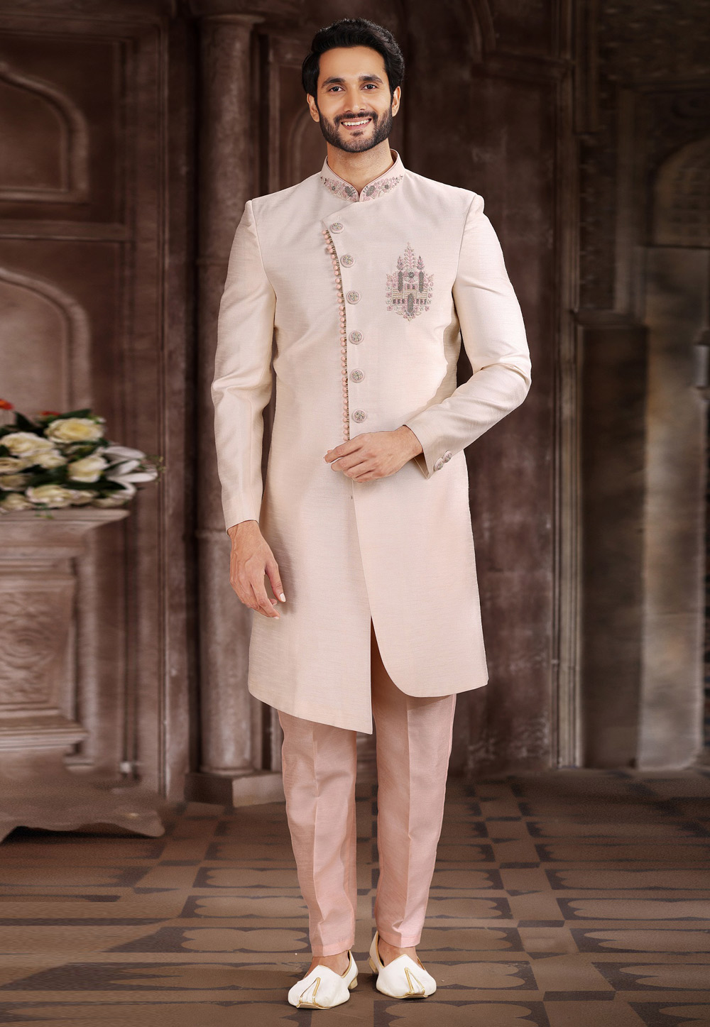 Cream Art Silk Indo Western Sherwani 267330