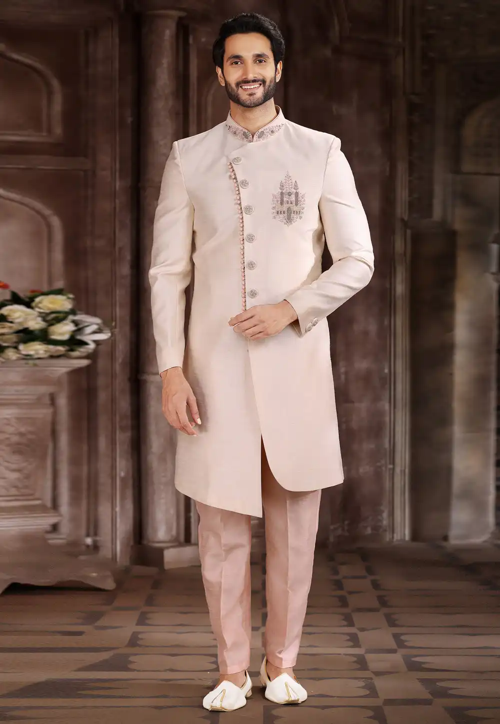 Cream Art Silk Indo Western Sherwani 267330