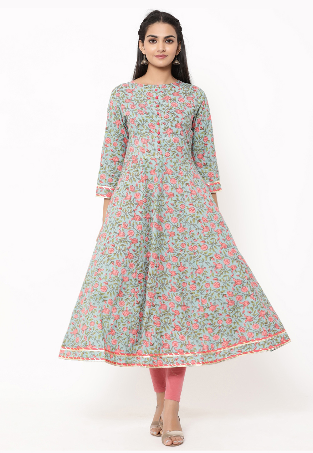 Sky Blue Cotton Kurti 217463