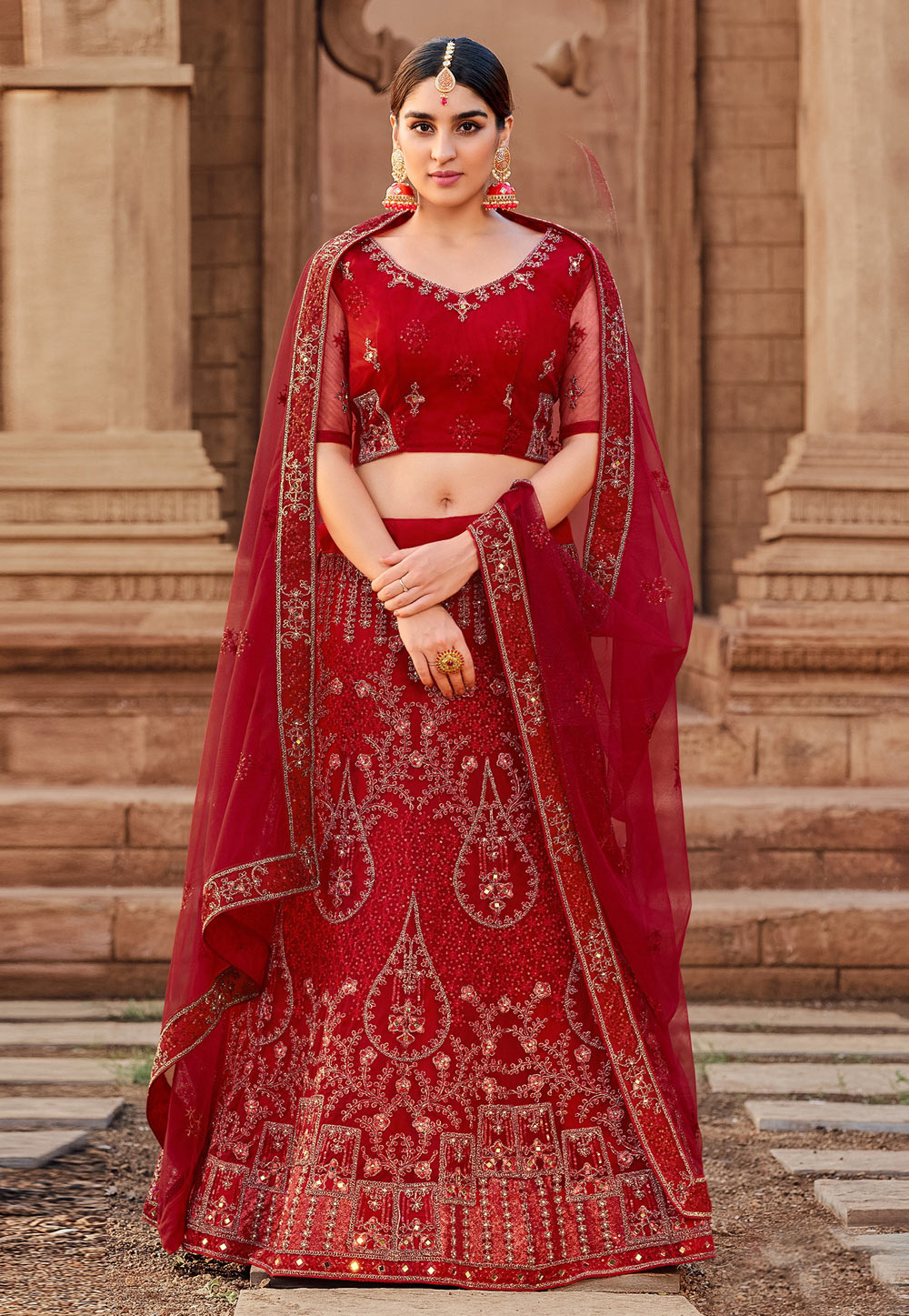 Maroon Soft Net A Line Lehenga Choli 254811