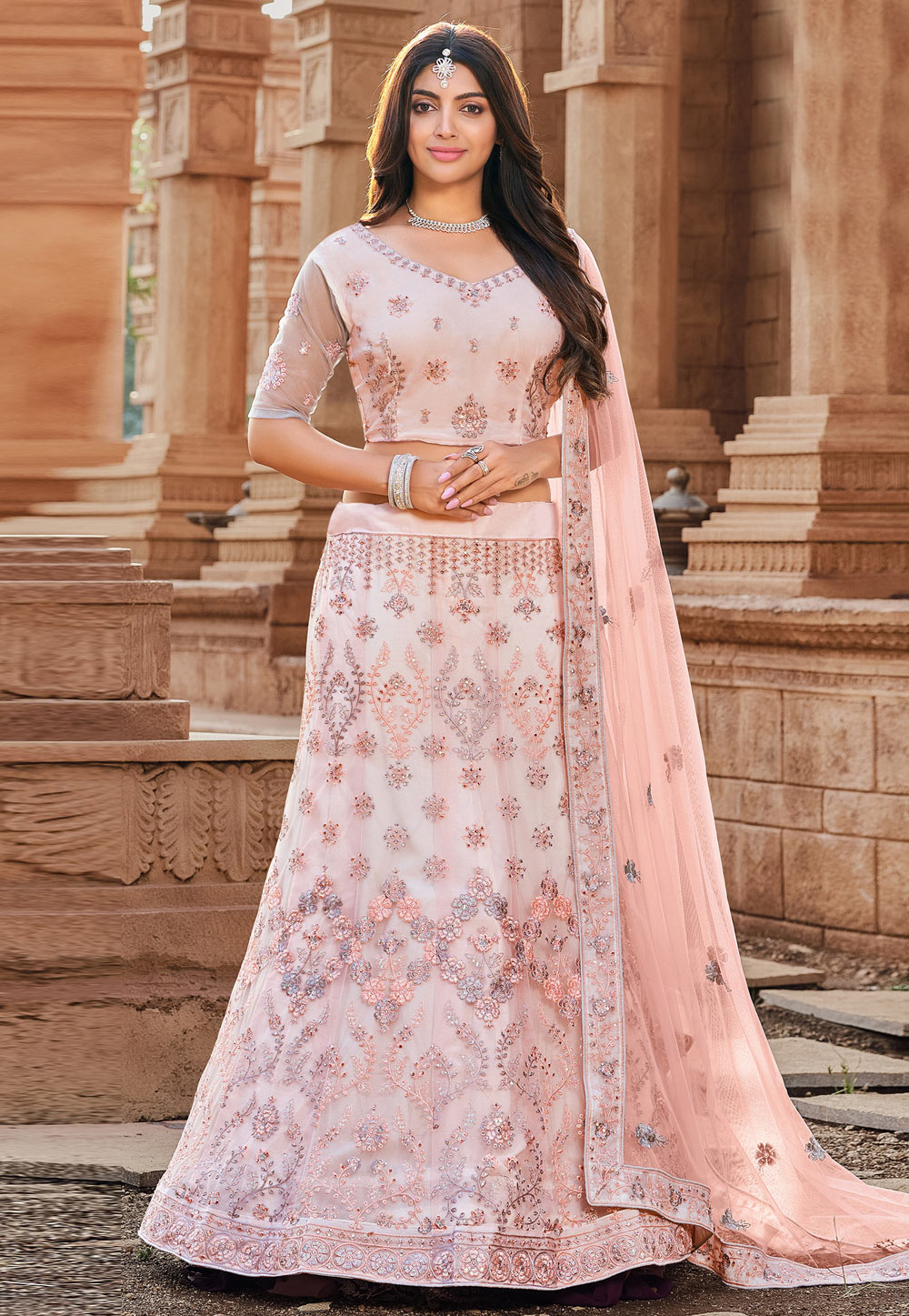Light Pink Soft Net A Line Lehenga Choli 254812