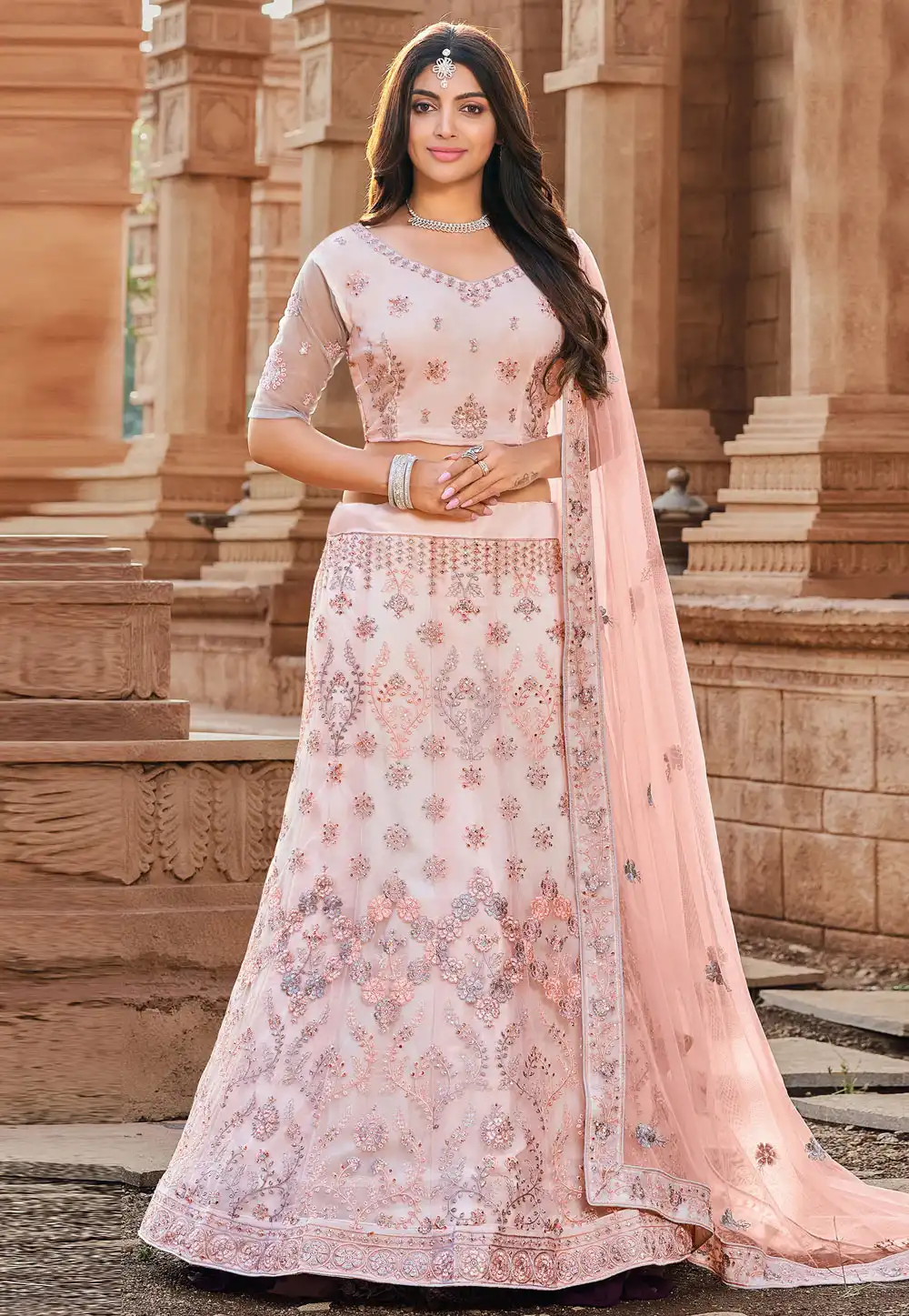 Light Pink Soft Net A Line Lehenga Choli 254812