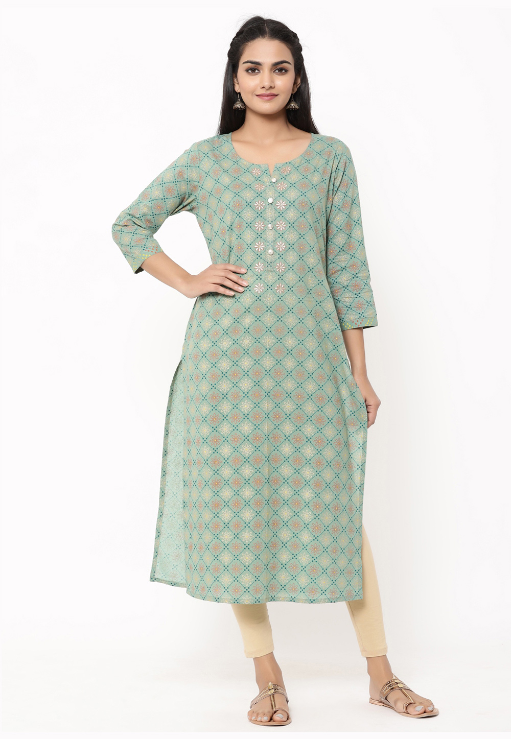Light Green Cotton Kurti 217465