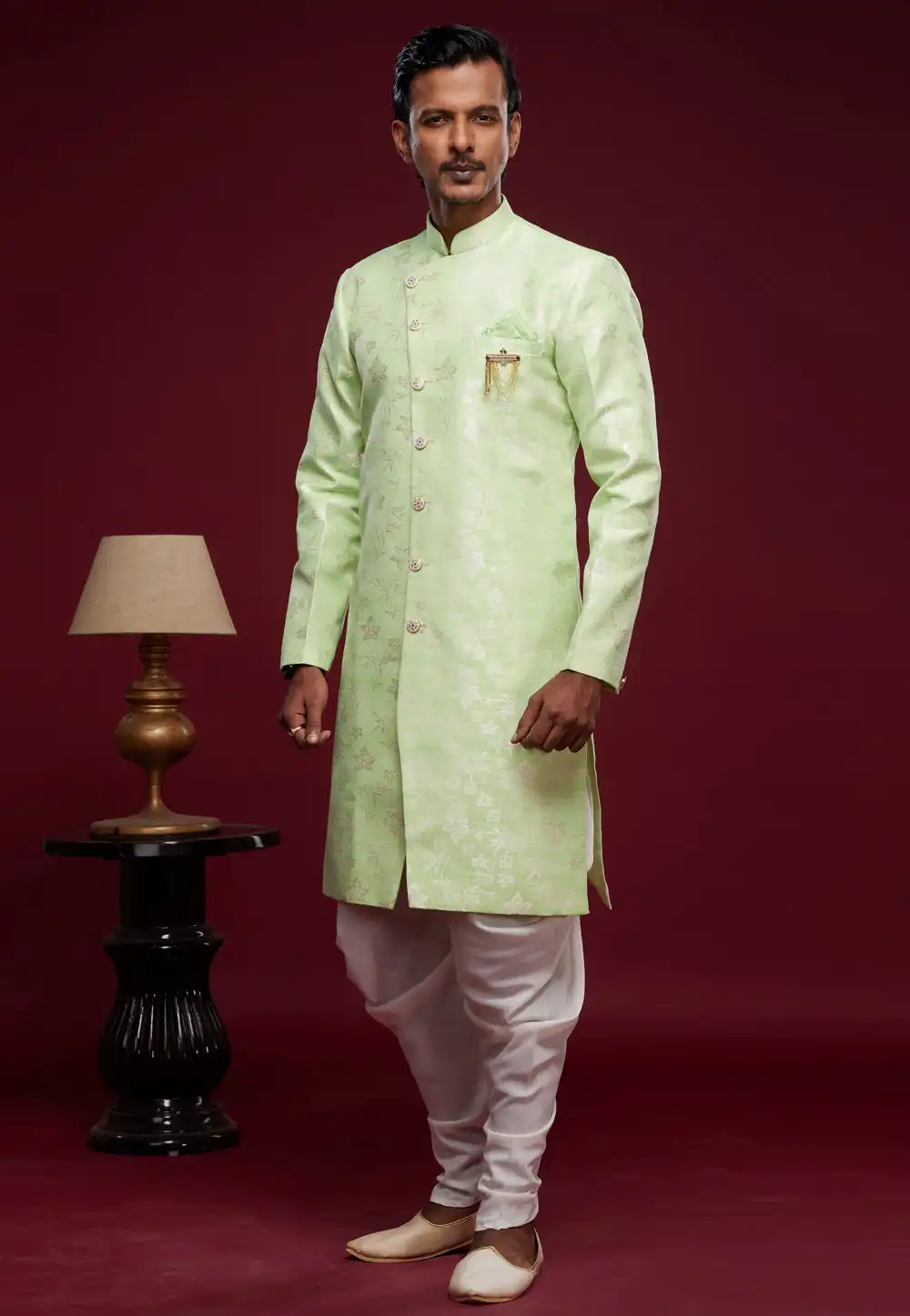 Light Green Banarasi Jacquard Dhoti Sherwani 273437