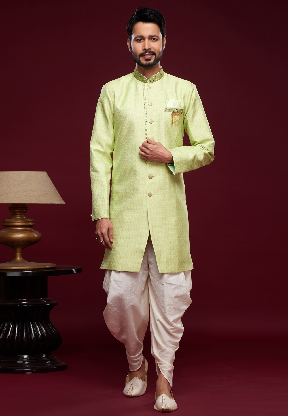 Pista Green Banarasi Jacquard Dhoti Sherwani 273441