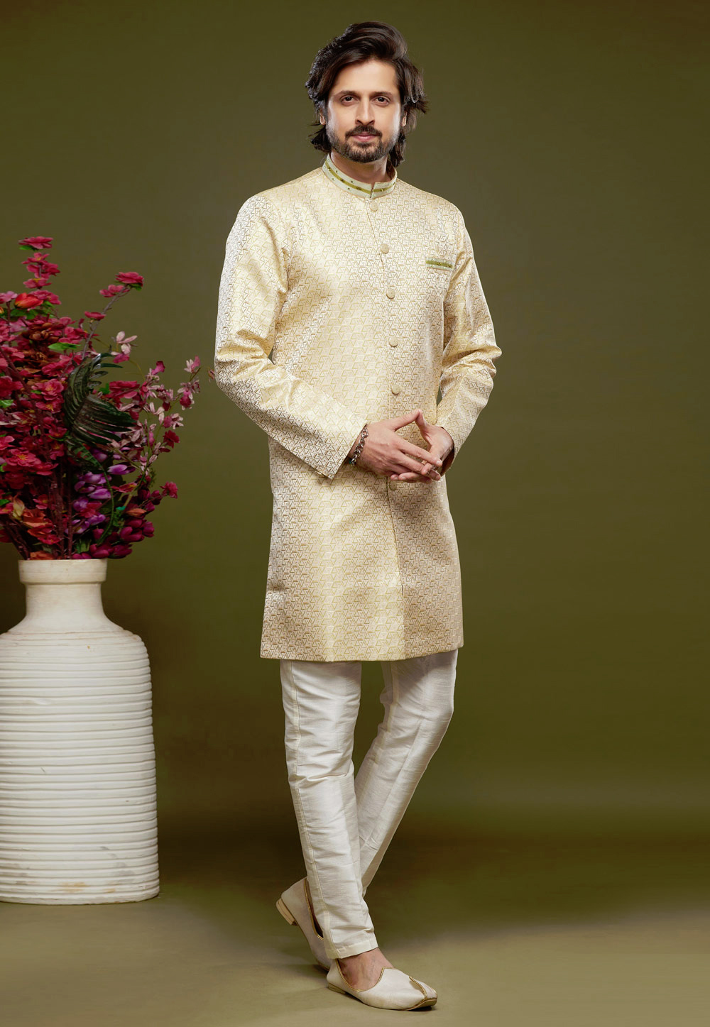 Beige Banarasi Jacquard Indo Western Suit 273449