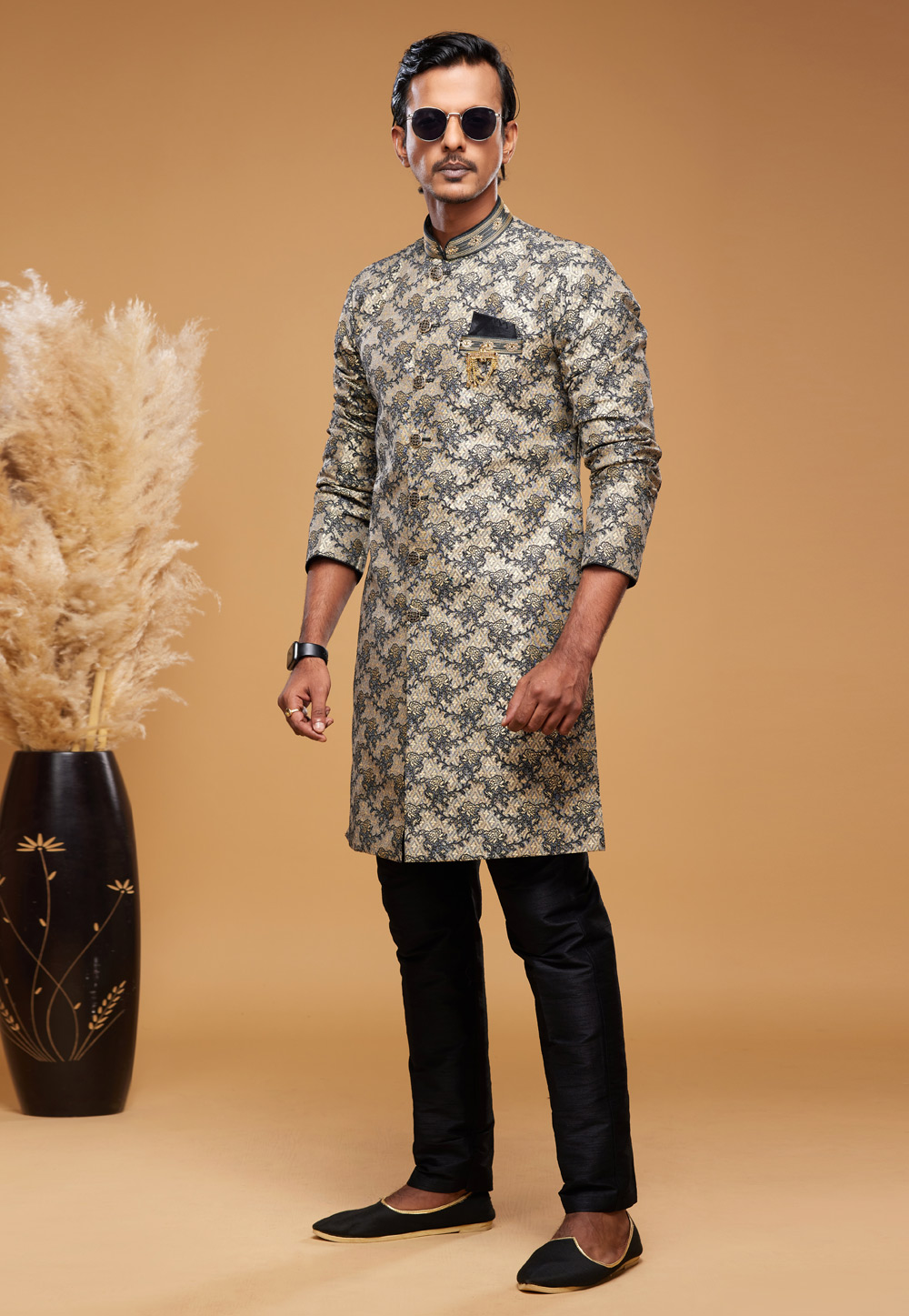 Beige Banarasi Jacquard Indo Western Suit 273624