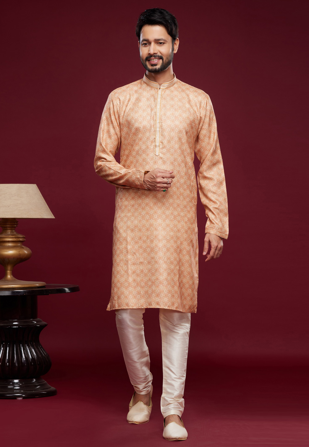 Peach Art Silk Kurta Pajama 273589