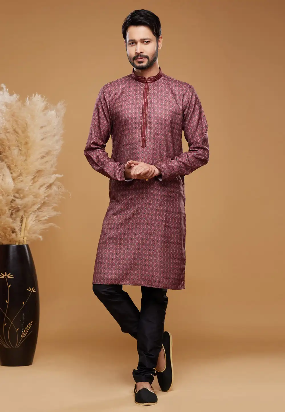 Maroon Art Silk Kurta Pajama 273594