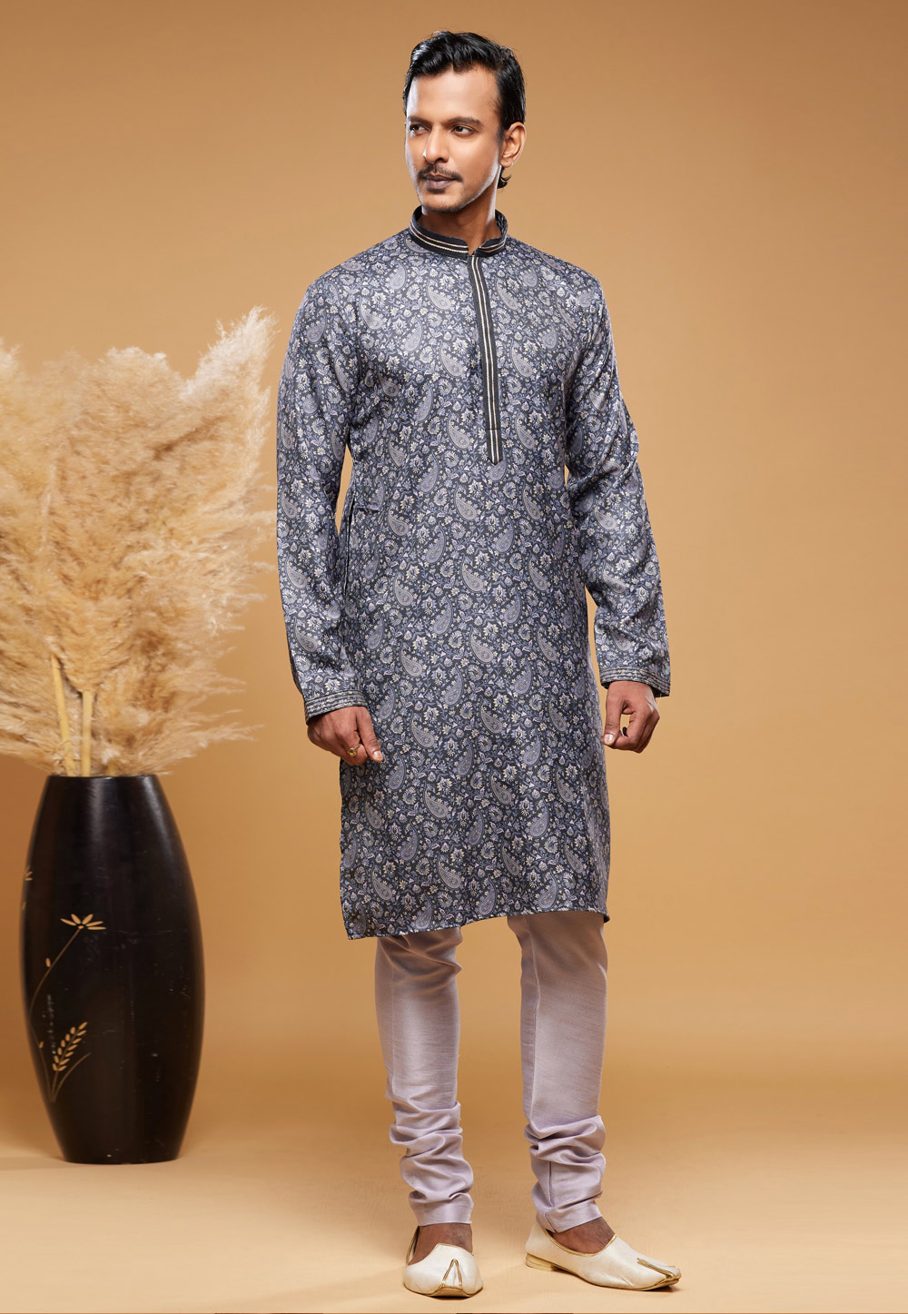 Grey Art Silk Kurta Pajama 273596