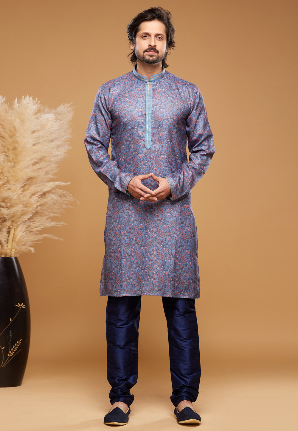 Light Blue Art Silk Kurta Pajama 273597