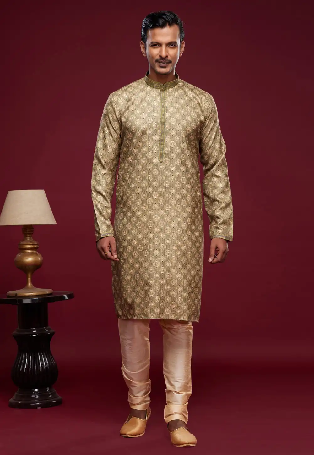 Mustard Art Silk Kurta Pajama 273606