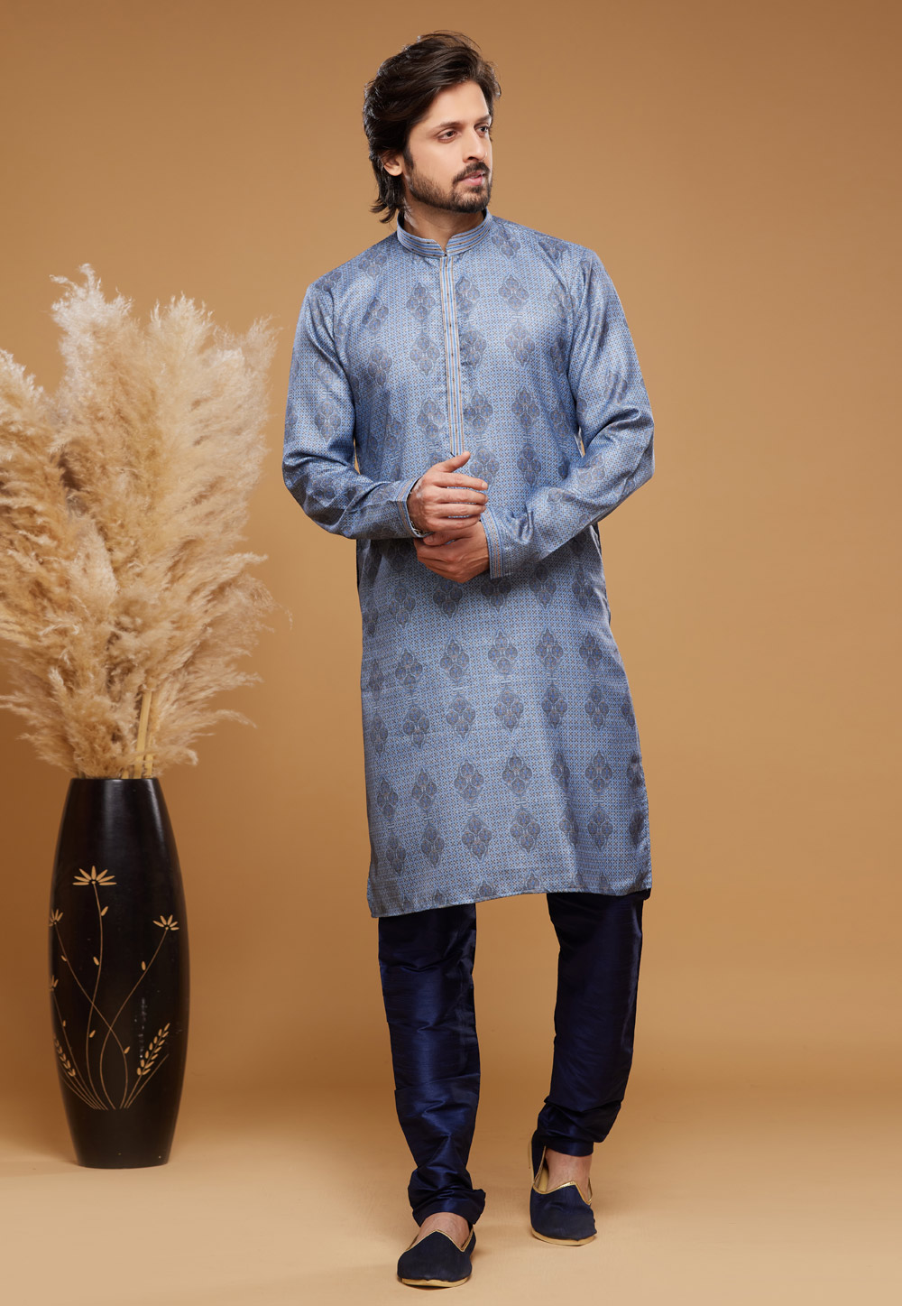 Light Blue Art Silk Kurta Pajama 273607
