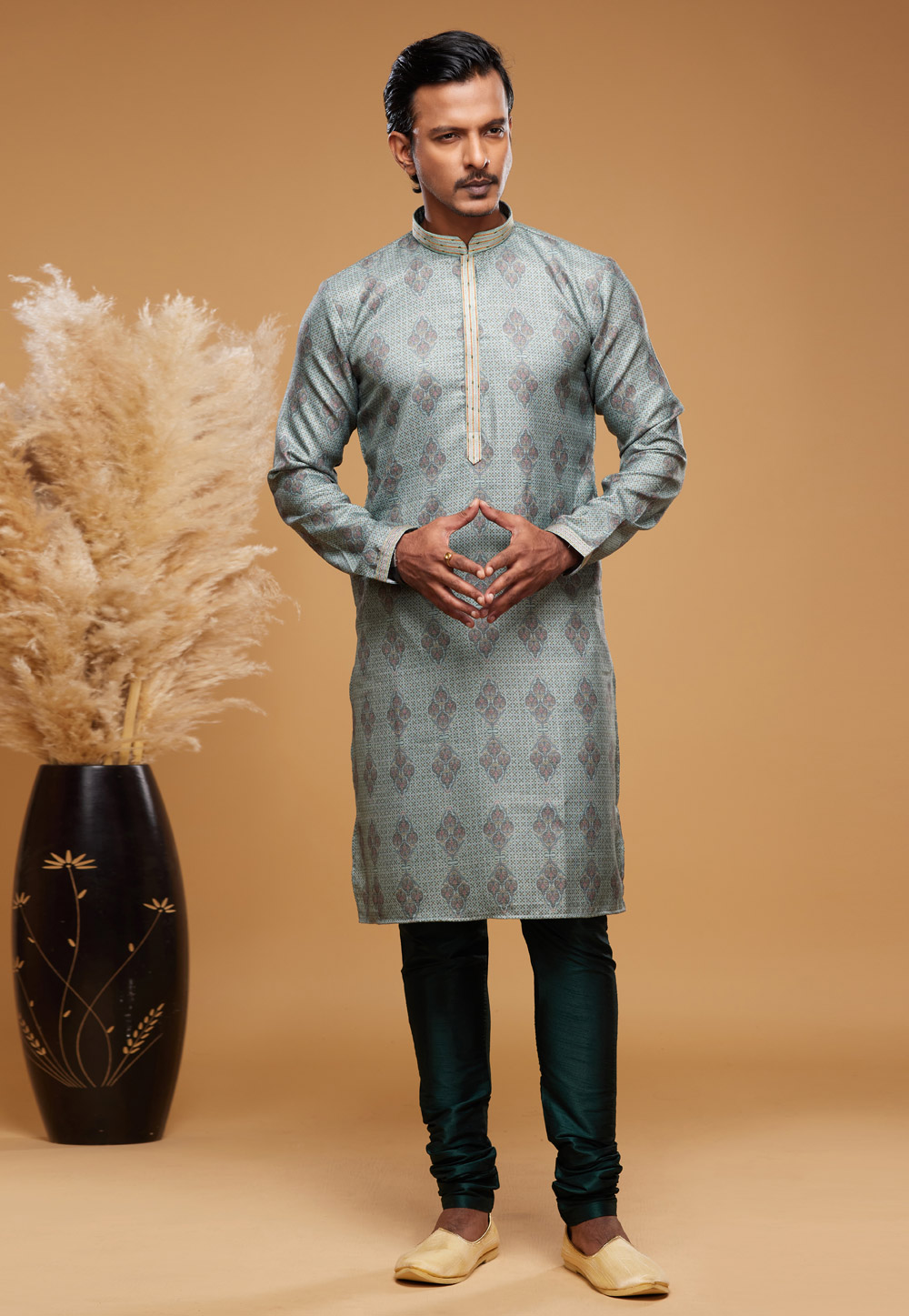 Sea Green Art Silk Kurta Pajama 273608
