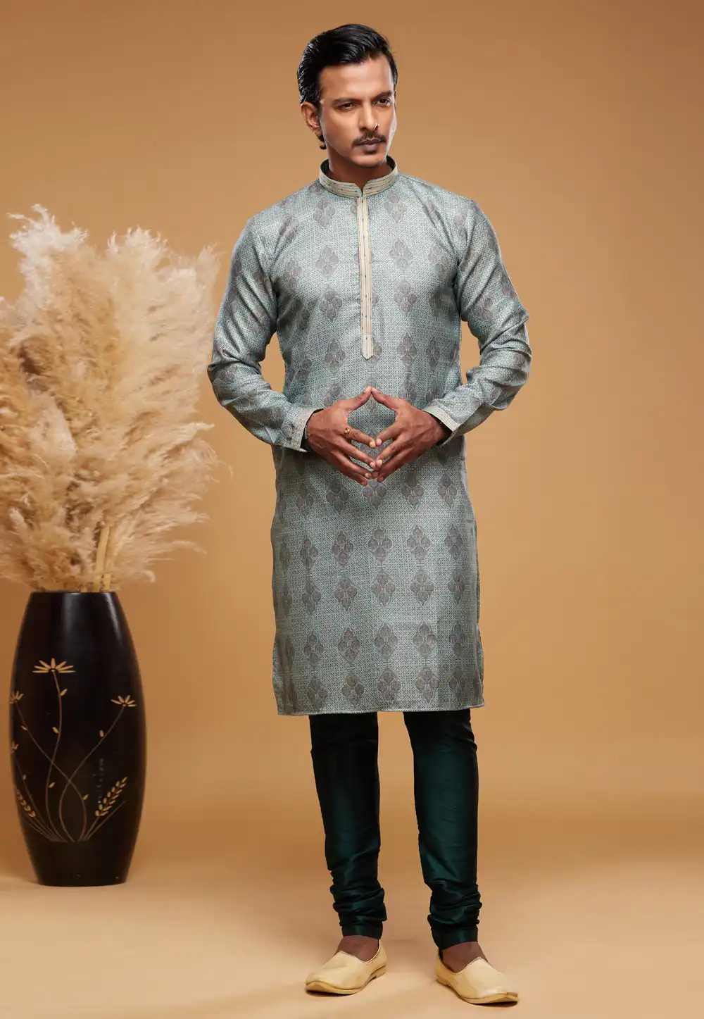 Sea Green Art Silk Kurta Pajama 273608
