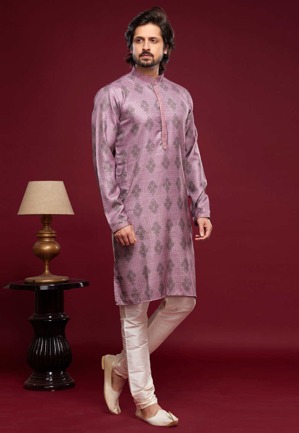 Pink Art Silk Kurta Pajama 273609
