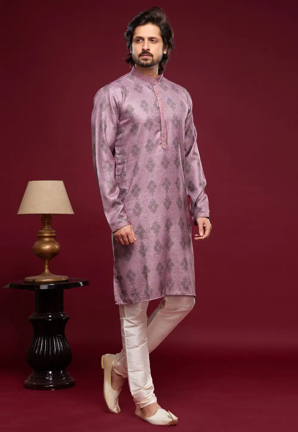 Pink Art Silk Kurta Pajama 273609