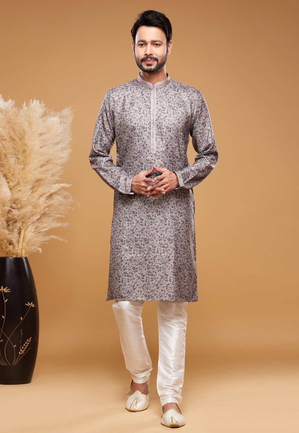 Grey Art Silk Kurta Pajama 273610