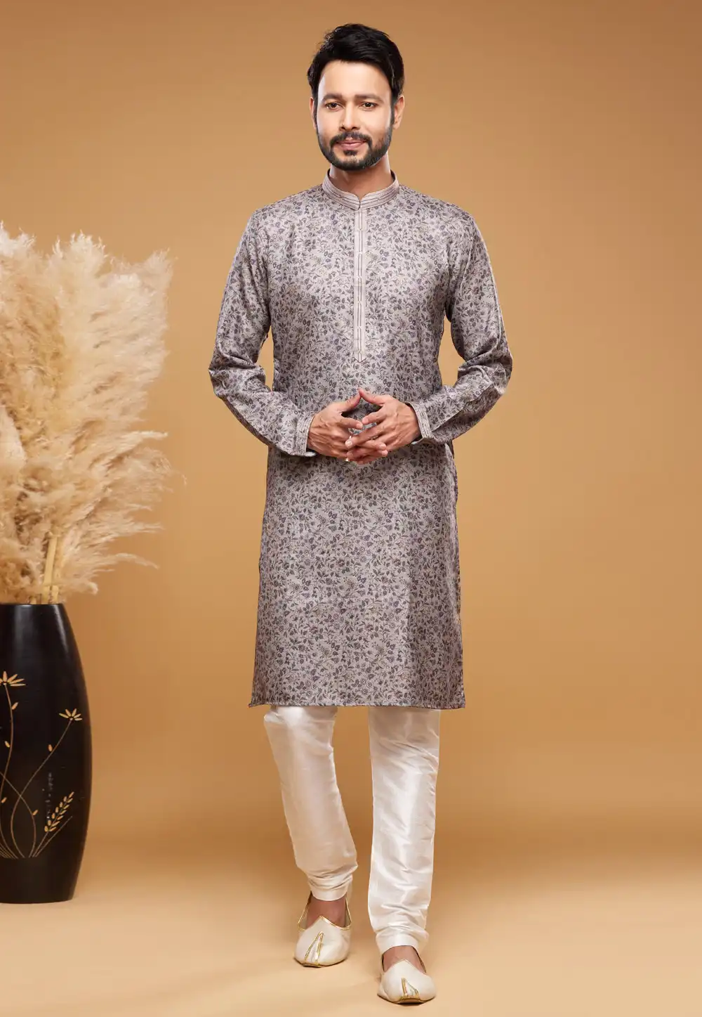 Grey Art Silk Kurta Pajama 273610