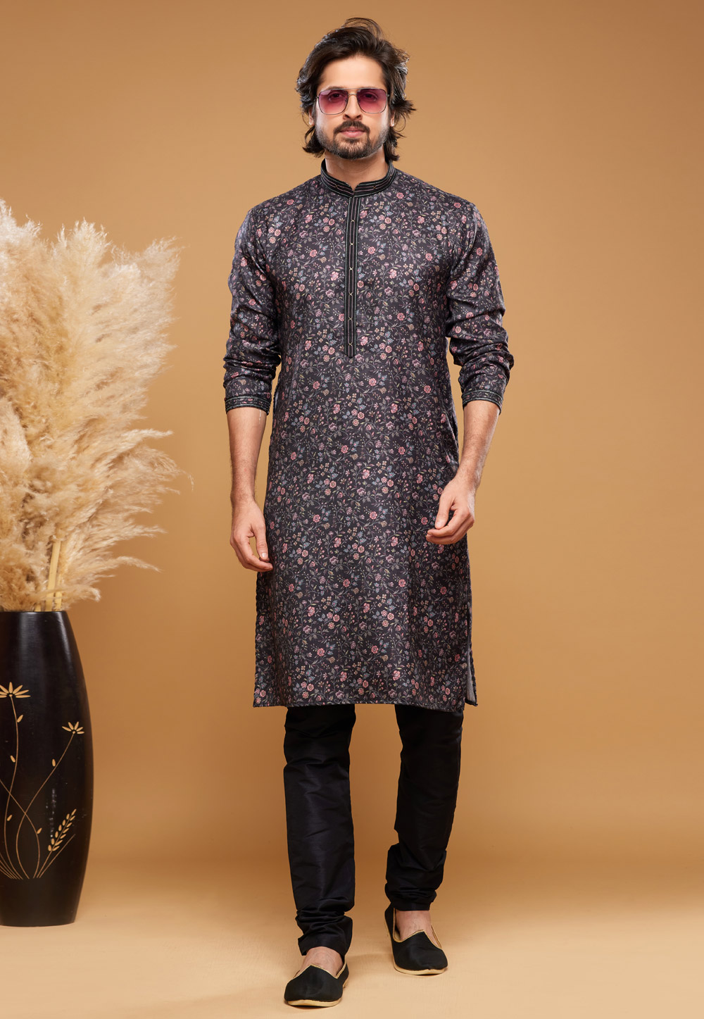Black Art Silk Kurta Pajama 273612