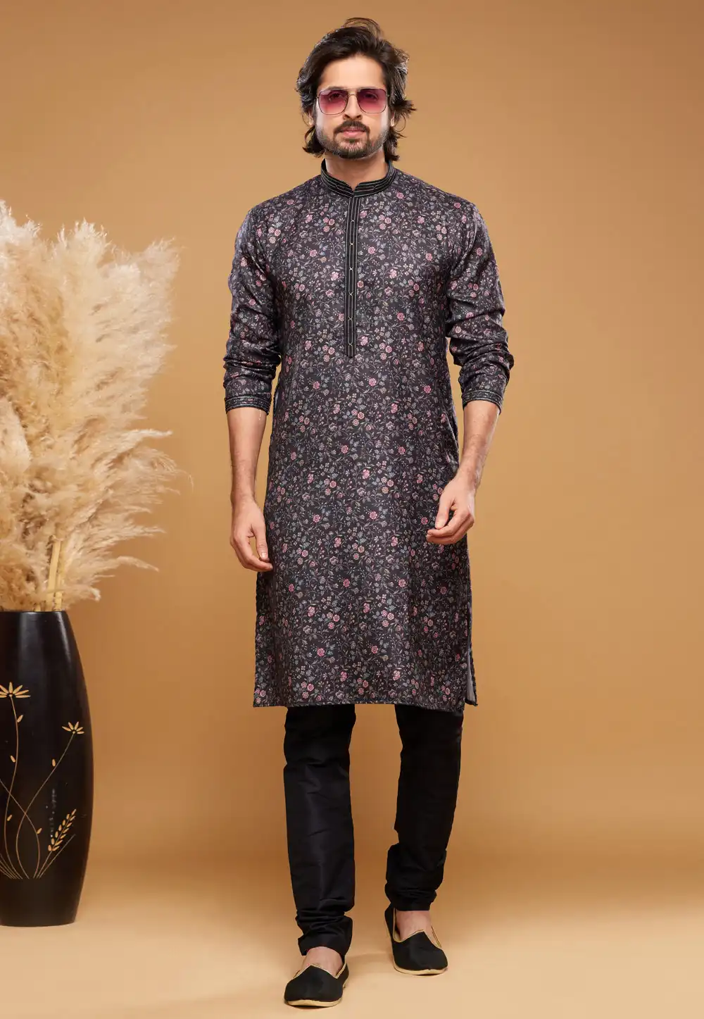 Black Art Silk Kurta Pajama 273612