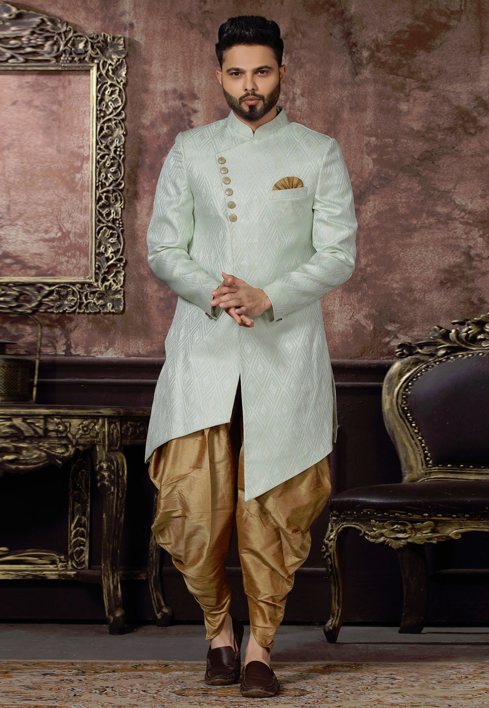Pista Green Art Silk Dhoti Sherwani 255327