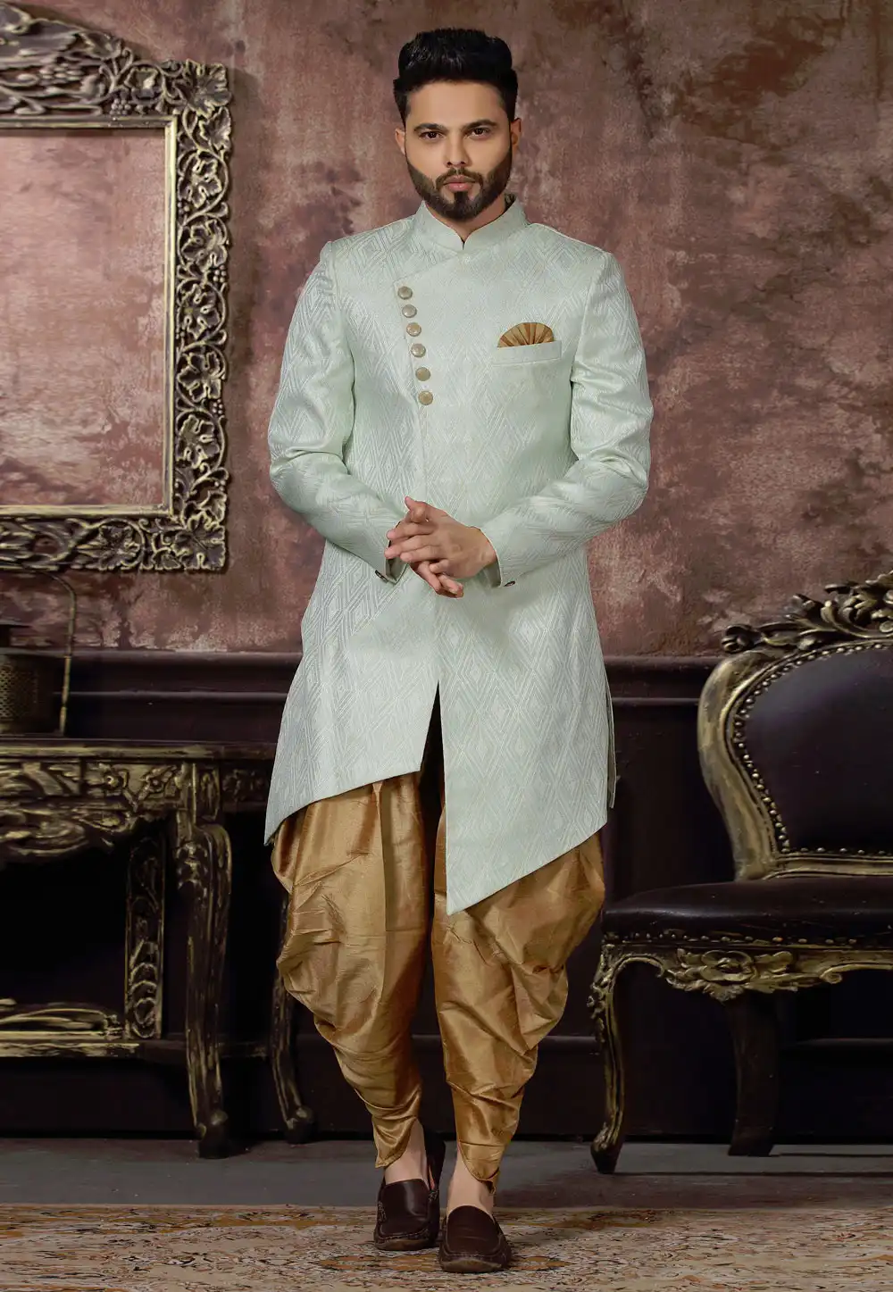 Pista Green Art Silk Dhoti Sherwani 255327