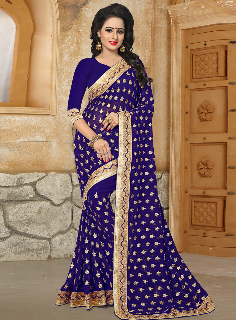 Blue Georgette Festival Wear Saree 126361