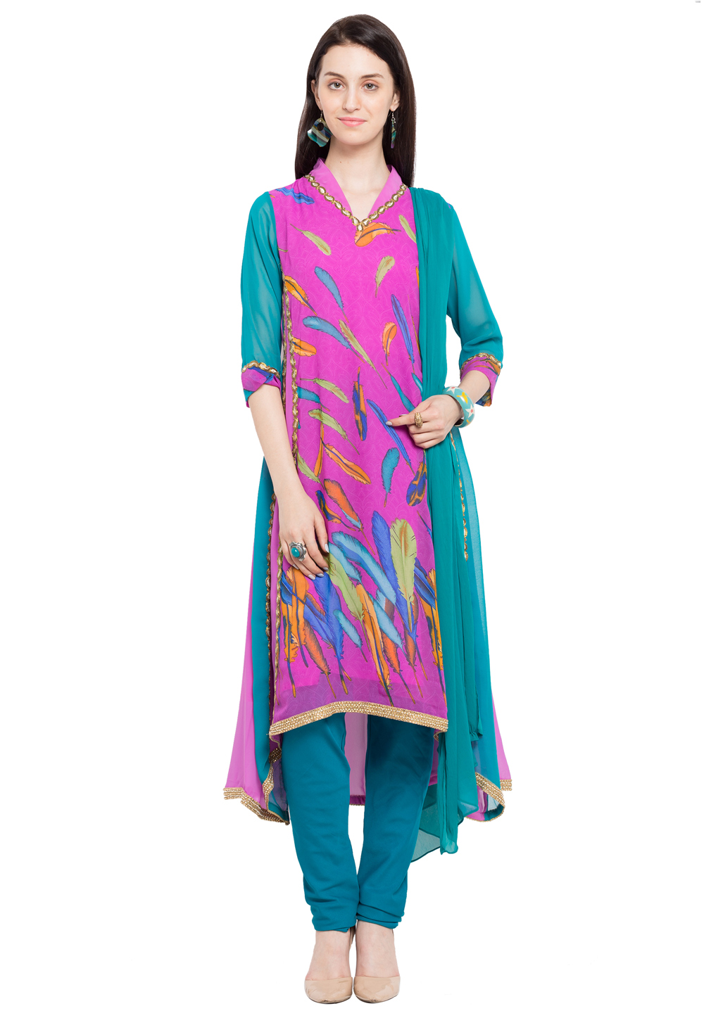 Pink Faux Georgette Readymade Churidar Suit 230338