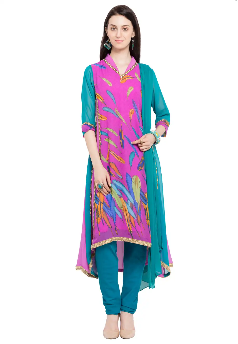 Pink Faux Georgette Readymade Churidar Suit 230338