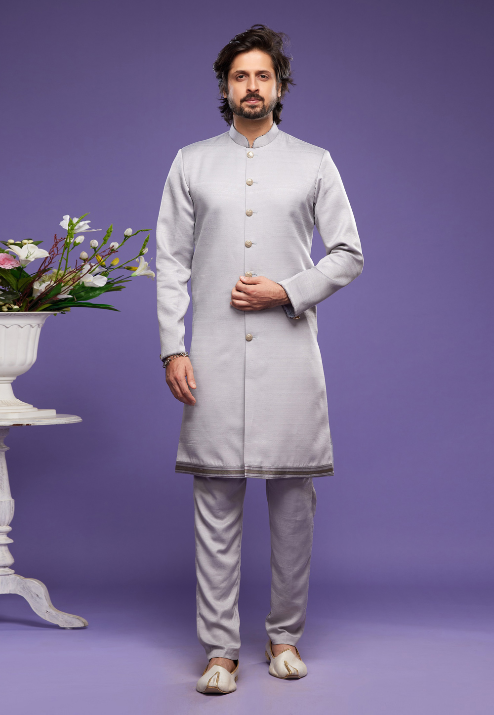 Grey Art Silk Indo Western Suit 275015
