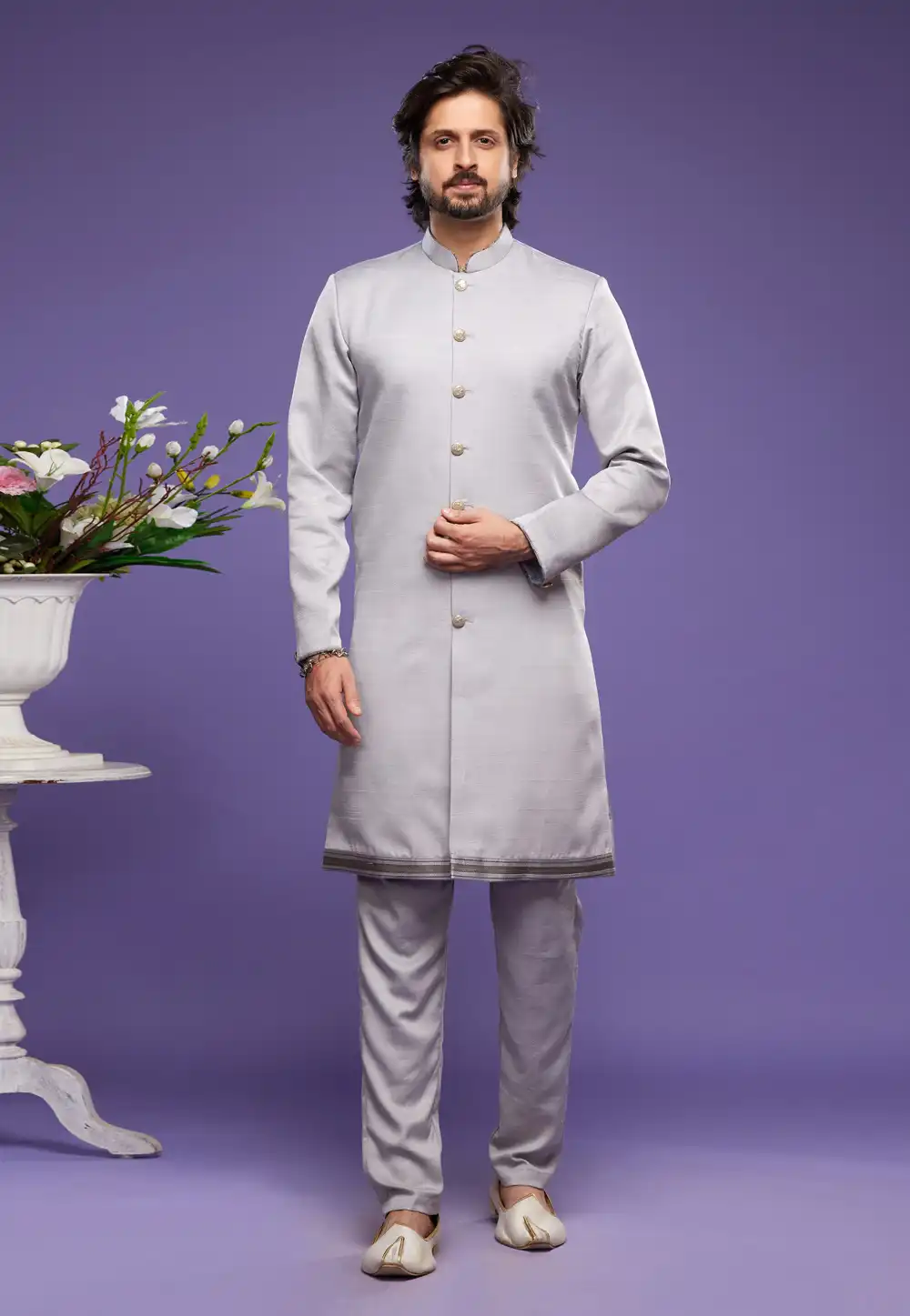 Grey Art Silk Indo Western Suit 275015