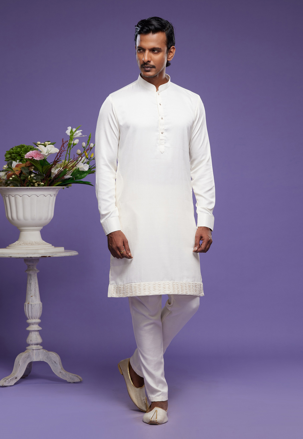 White Art Silk Kurta Pajama 275018