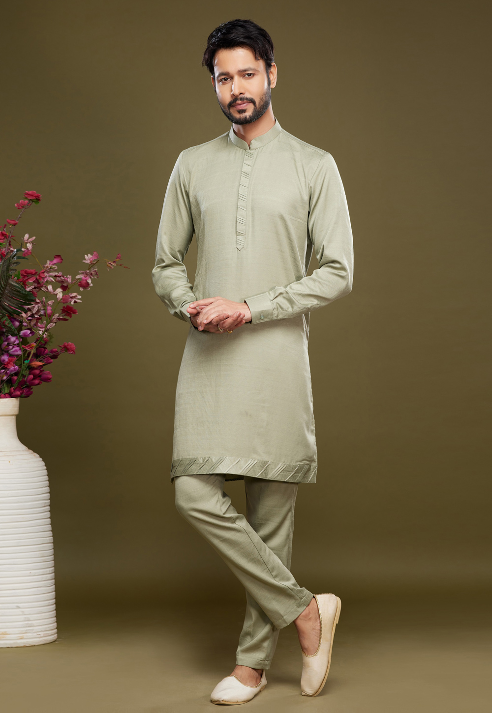 Pista Green Art Silk Kurta Pajama 275020