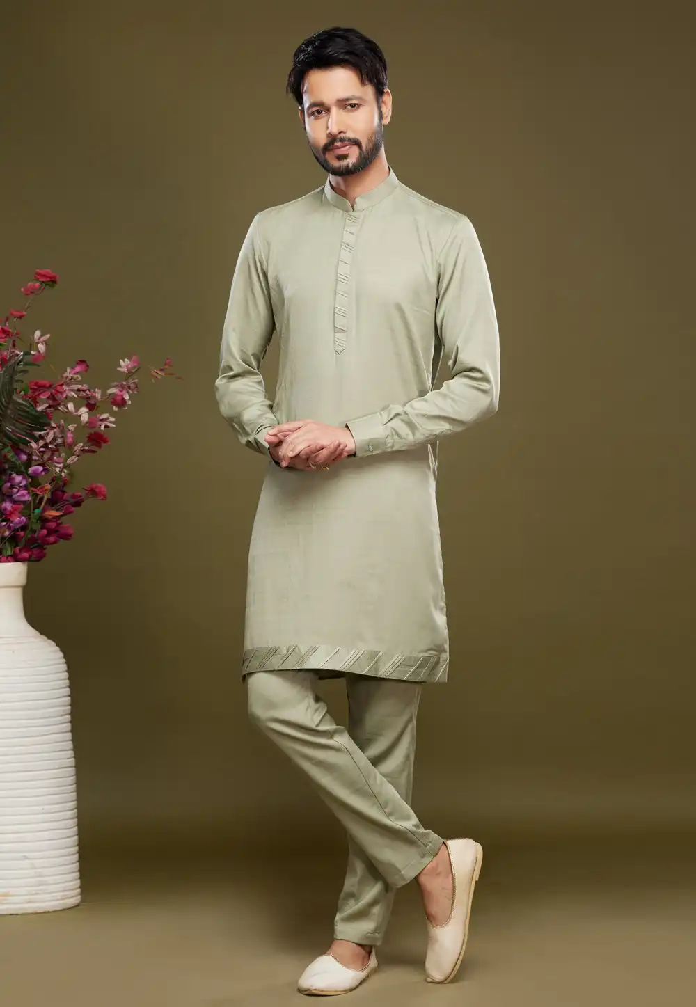 Pista Green Art Silk Kurta Pajama 275020