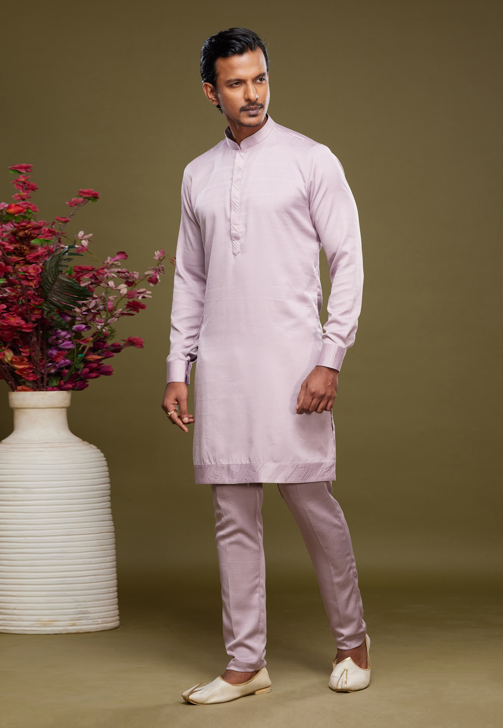 Light Pink Art Silk Kurta Pajama 275021