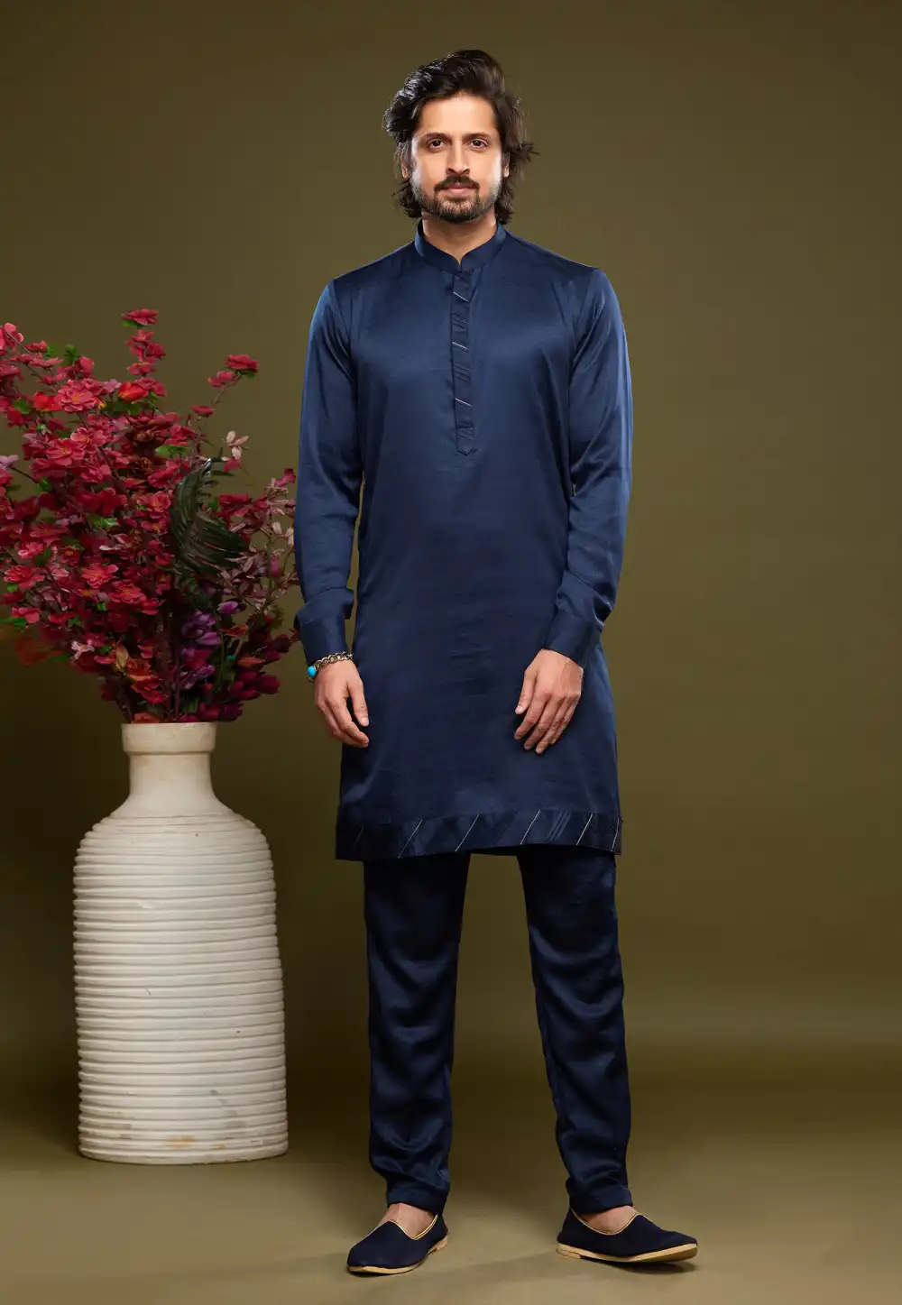 Navy Blue Art Silk Kurta Pajama 275022