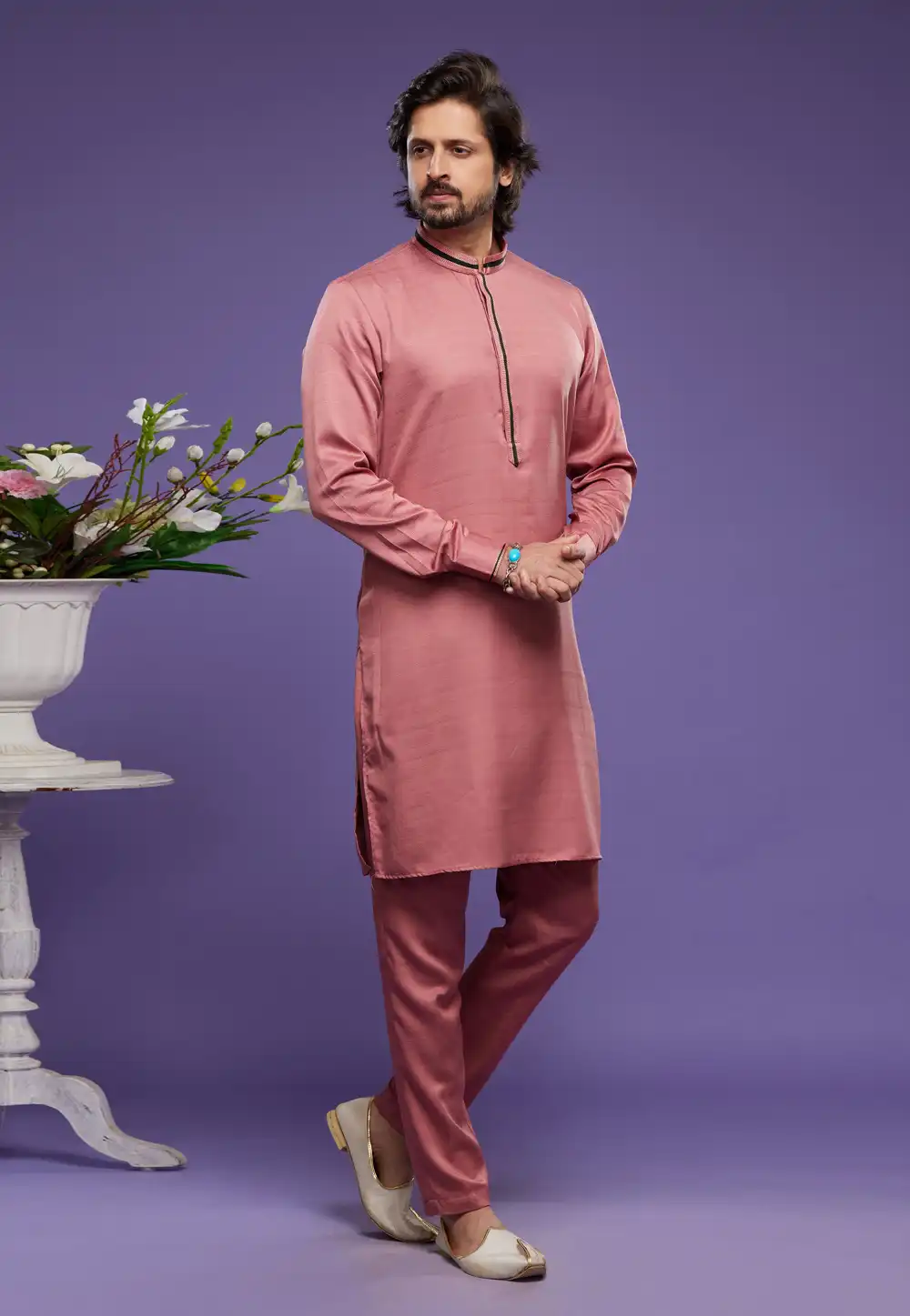 Peach Art Silk Kurta Pajama 275024